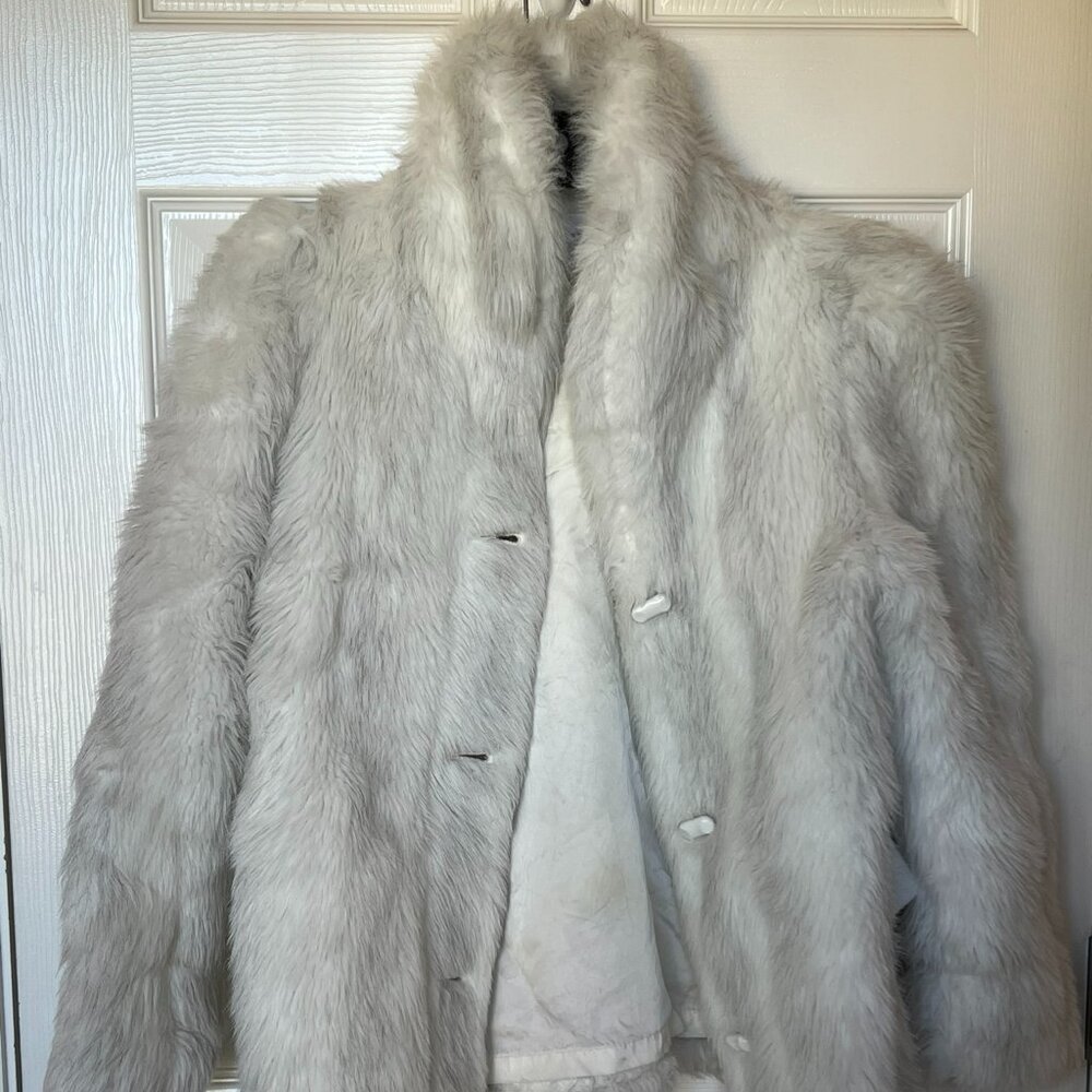 Vintage Faux Fur Coat White w/ Gray Size M